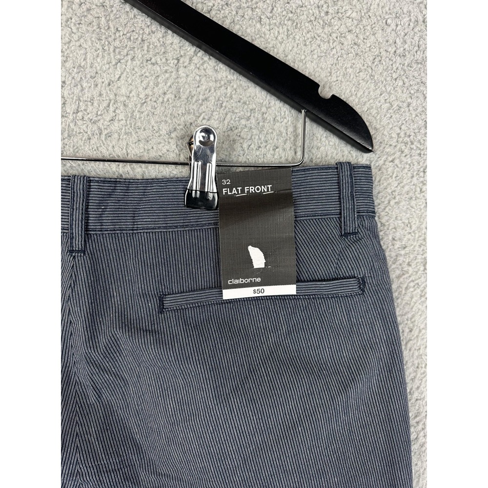 Claiborne Shorts Mens 32 Blue Flat Front Cotton Pinstripe Chino Summer Casual